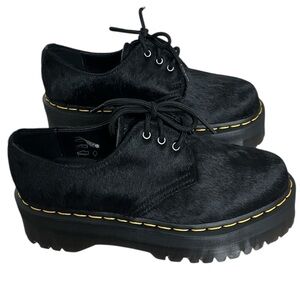 Doc Dr Martens 1461 Oxford Platform Shoes Black Calf Hair Leather Grunge Women 7